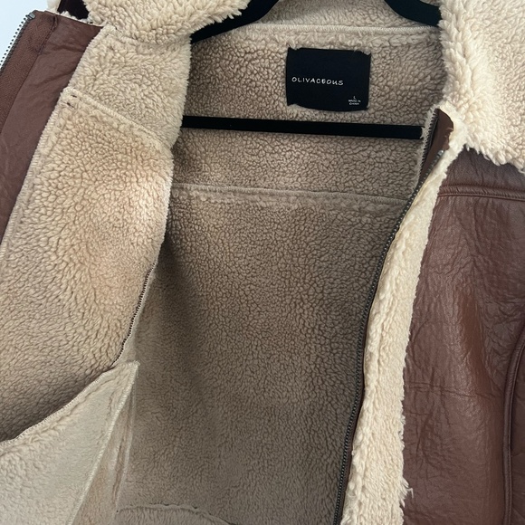 Tan Faux Leather/ Fur Bomber Jacket - Picture 2 of 3